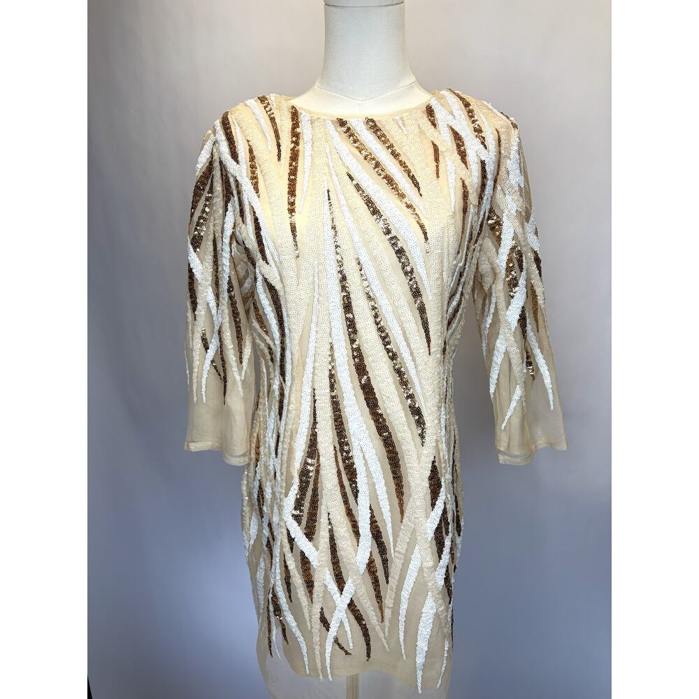 TFNC London Cream Gold Sequin Embellished Cocktail Dress Party Evening Dress